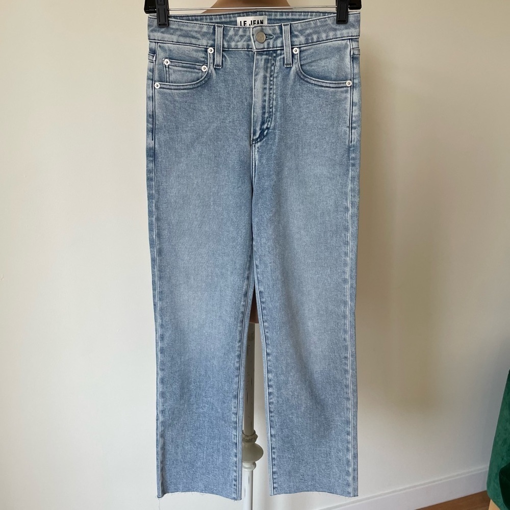 Le Jean Sabine High Waist Raw Hem Ankle Straight Leg Soliel Blue Jeans NWT Sz 26